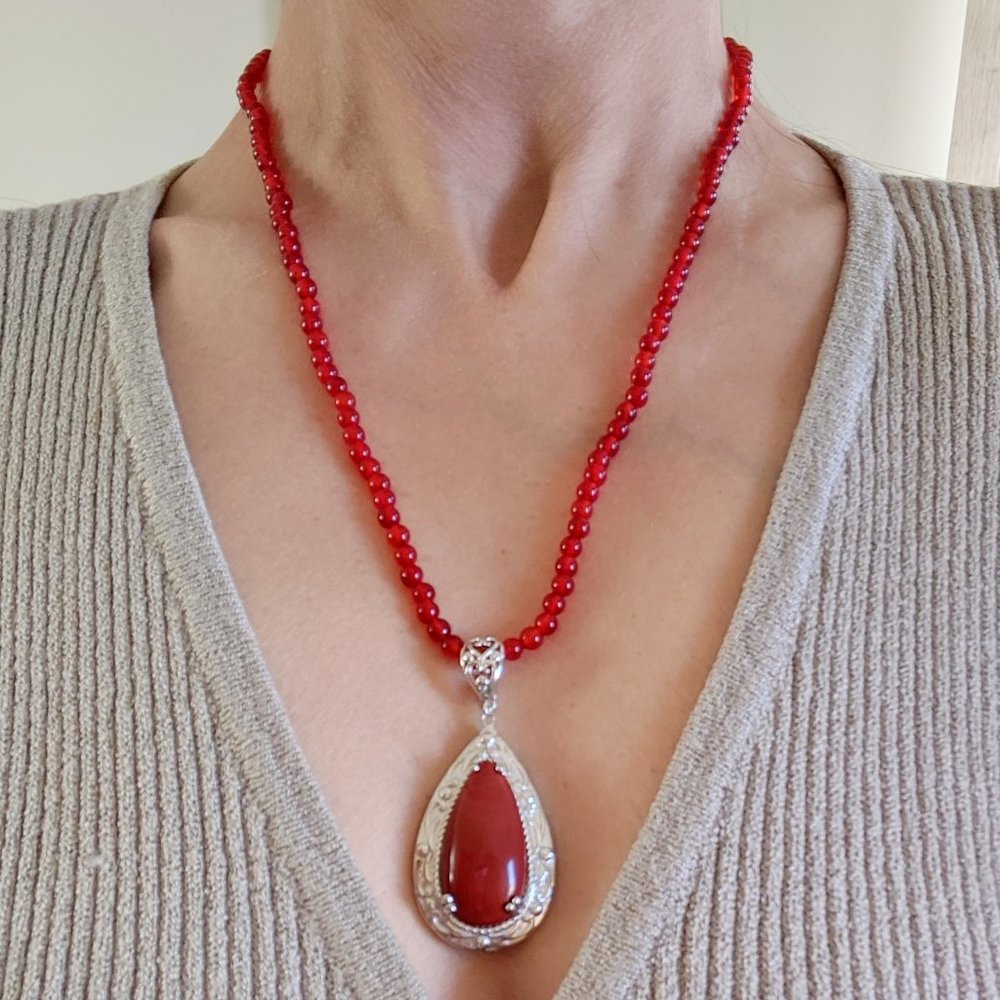 Red Jasper Pendant on Red Quartzite Bead